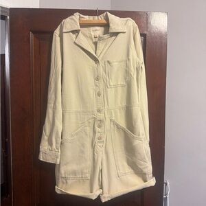 Cream Utility Romper Jumpsuit